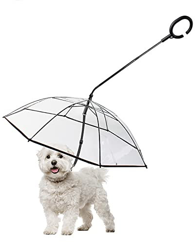 Petleso Regenschirm für kleine Hunde, Haustier-Regenschirm für Hunde an regnerischen Tagen mit Verstellbarer Leine