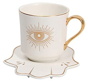 JTBDWOSK Evil Eye Kaffeetasse Set Keramik Espresso Tasse Kaffeetasse Türkische Nazar Amulett Schutz Teetasse mit Untertassengetränk für Segen Und Kraft,14