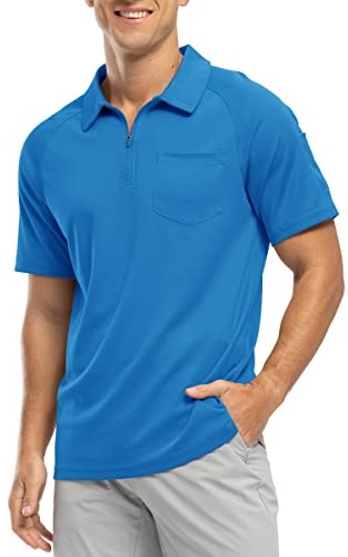 Rdruko Mens 1/4 Zip Short Sleeve Polo with Chest Pocket | Summer Breathable Zipper Neck Polos Quick Dry Smart Casual Tops Outdoor Stretch Fit Work Hiking Tennis Golf T Shirts