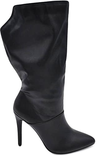 Malu Shoes Stivali tronchetti donna alti in ecopelle nero al polpaccio a punta liscio con zip modello over tacco spillo 10cm (36 EU)