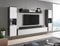MINIO go for it - Wohnwand Parma XL, 4-Teilig Set, mit LED Beleuchtung, Hängend oder Stehend, 2X Highboard, Lowboard, I Wandboard, Laminierte Spannplatte, Farbe: Graphit Matera/Weiß Hochglanz