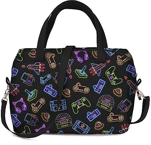 Ferocity Schul Lunch Tasche für Kinder Isolierte Mahlzeiten Tasche mit Reißverschluss Lebensmittel Aufbewahrung Portable 16x32x22 cm Bunt Motiv Gamer [048]