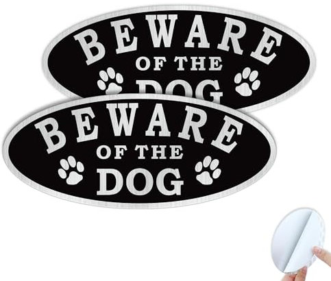 SINMAO 2x Beware of The Dog Window Sticker Brushed Aluminum Warning Black Dog Sign Metal Self-Adhesive UV Protected and Weatherproof - 18x7.6cm