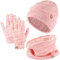 3 Stück Kinder Wintermützen Handschuhe Schal Set Beanie Mütze Warme Gestrickte Touchscreen-Handschuhe Loop WinterSchlauchschal für Jungen Mädchen 5-12 Jahre Outdoor Aktivitäten (Rosa-Mischung)