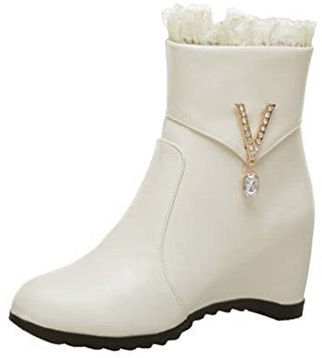 Stiefeletten Damen Schwarz Einfarbige Damen-Lederspitze, metallverzierter Reißverschluss, innere Erhöhung, modische kurze Stiefel Stiefeletten Lack Damen (Beige-D, 42)