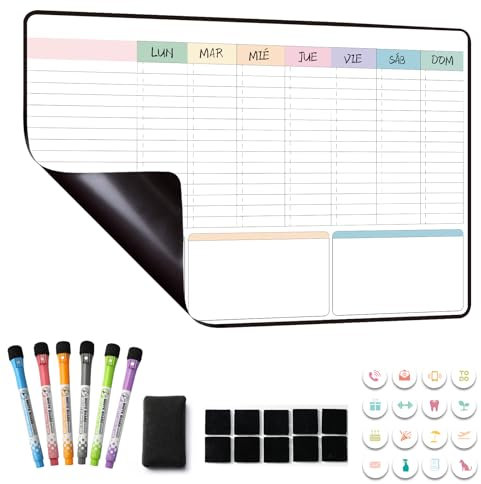 Planificador Semanal Magnetico,Pizarra Nevera Magnetica,Organizador Semanal,Calendario Semanal Planificador Magnetico Nevera,To Do List 42×28cm - en español