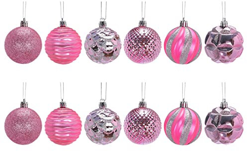 Weihnachtsbaumkugeln Rot Glänzend Weihnachtsbaum Anhänger Weihnachtsdeko Kugel PVC Weihnachtskugel Anhänger 6cm 12STK Hängetopf Balkon Retro Christbaumkugeln Ornamente (B, One Size)