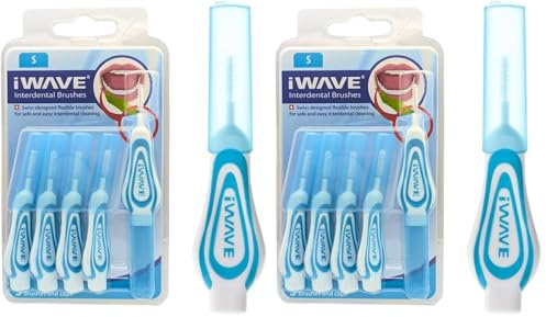 iWave Interdental Brushes Fine Size 0.6 mm Blue Pack of 10 – Interdental Cleaning Brushes for Total Teeth Cleaning Plaque Removal Tool