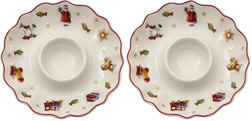 Villeroy & Boch Toy's Delight Coquetier, Porcelaine Premium, Blanc/Rouge/Doré (Pack of 2)