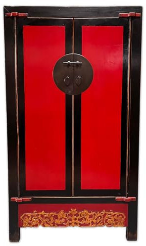 Asien Lifestyle Chinesischer Hochzeitsschrank Weinschrank Asia Möbel 177cm groß