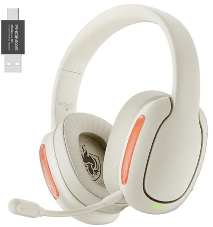 YOTMS Wireless Gaming Headset for PS4 PS5 PC Switch, Wireless 2.4GHz Gaming Headphones with Detachable Noise Canceling Mic, 7.1 Stereo Sound, 3.5mm Wired Mode for Xbox Seires - White