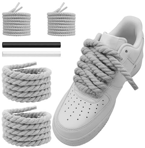 NDTEZUGT 10mm Lacci per Scarpe in Corda Spessa, 120cm 140cm Lacci Intrecciati Rotondi in Coton per Scarpe da Ginnastica, Corsa(Grigio 47''/120cm)