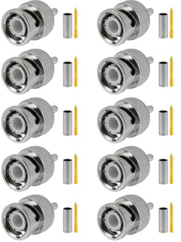 Vecys 10 PCS BNC Steckverbinder 50 Ohm BNC Crimp Männlicher Stecker für RG316 RG174 RF-Koaxialkabel
