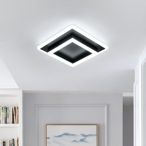 SENQIU Modern Led Deckenleuchte, 30W 3375LM LED Deckenlampe Quadratisch Innen, Schwarz Acryl Deckenbeleuchtung für Schlafzimmer, Küche, Flur, Bad, Wohnzimmer, 6500K Kaltesweiß, 30CM