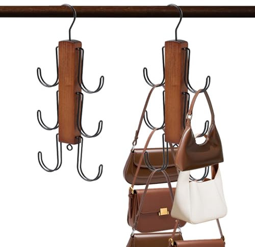 GmeDhc 1 Stück Taschenständer, Taschenständer Handtasche, Holztaschenhalter mit Metallhaken, Krawattenhalter, Gürtelhalter,für Krawatten, Schals, Tücher, Taschen, Hut