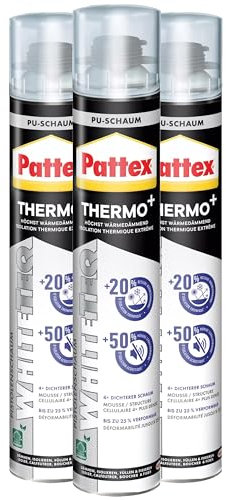 Pattex White Line Pistolenschaum, reinweißer PU Schaum zum Füllen, Dämmen, Ausschäumen und Isolieren, Montageschaum mit hoher Wärme- und Schalldämmung, 3x750ml Dose