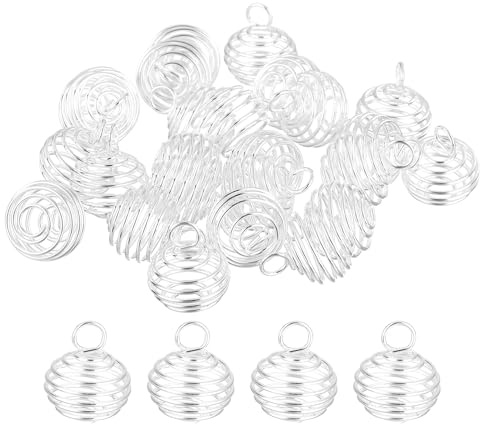 QUARKZMAN Pendenti Gabbie Perline Spirale 15x14mm Tono Argento 50pz | Collana Supporto Pietra Gabbia Cava, per Creazione Gioielli