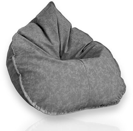 Aiire Relaxo XXL Sitzsack Erwachsene - Luxus Bean Bag Chair mit Füllung für Jungen und Kinder - Bodenkissen Grob, Chill Sessel für Kuschelecke – Gaming Sitzsäcke aus Kunstleder Grau