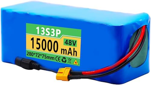 Batterie Li-ION E-Bike 48V 15AH, 13S3P Batterie Lithium-ION pour Vélo Électrique Batterie Au Lithium Trottinette pour Moteur 200W-800W [Classe Énergétique A] 280 * 72 * 75mm 48V15AH,XT60