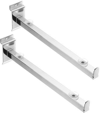 sourcing map 2 Pack Slat Wall Shelf Bracket, 12 Inch Heavy Duty Display Hooks Slat Hooks Shelf Wall Accessories for Garage Kitchen Retail Display, Silver