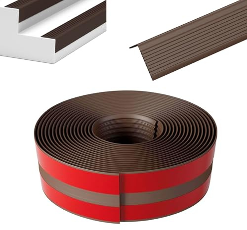 Stair Nosing Edge Profile, 2M/5M Self Adhesive Stair Nosing Strip, PVC L Shape Stair Edge Protection for Outdoor Indoor Stair (Brown, 5m X 10.8cm)