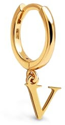 SINGULARU - Einzelner personalisierter Creolen-Ohrring Letter. Sterlingsilber mit 18 kt Goldbeschichtung. Schmuck für Damen. Buchstabe V