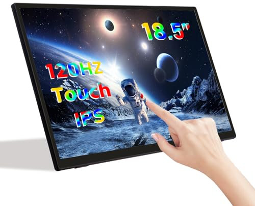 GeeekPi Monitor portátil de 18,5 pulgadas, 1920 x 1080 IPS, pantalla táctil de 120 Hz, 1080P, pantalla táctil con HDMI USB-C, altavoces integrados, soporte VESA para Xbox PS4/5, portátil, Mac, PC