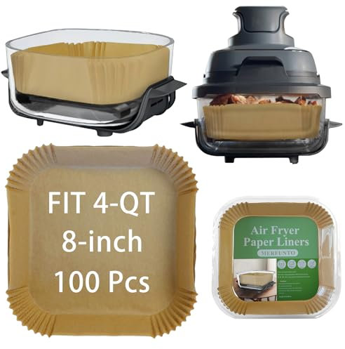 100 Pcs Disposable Paper Liners for Ninja Crispi FN101 4-in-1 Glass Air Fryer, Compatible with 4-QT Container (100 PCS, Large)