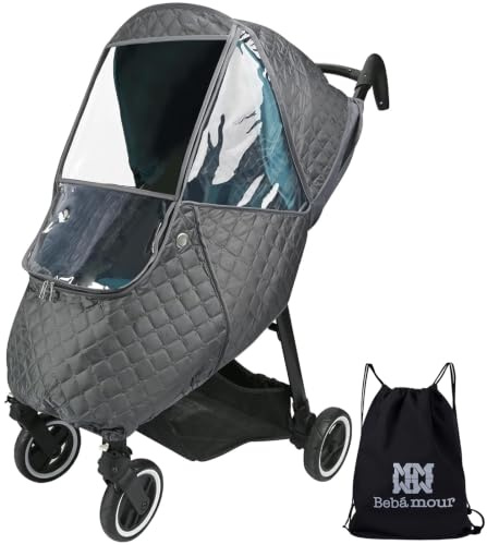 Bebamour Stroller Rain Cover Universal Stroller Accessory, Waterproof, Windproof Protection, Protect from Dust Snow, Baby Travel Weather Shield (Dark Grey)