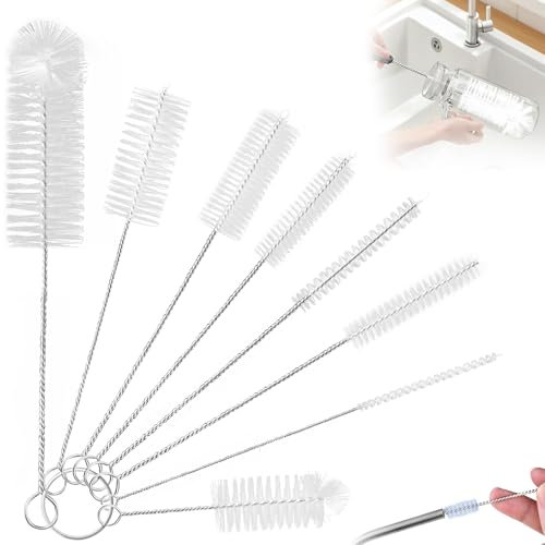 8 Pieces Small Bottle Brush Set, Nylon Straw Cleaner Pipe Brushes, Long Bottle Cleaning Brushes, Straw Cleaner Brush, for Washing Narrow Neck, Water Bottles, Jars, Teapot Spout