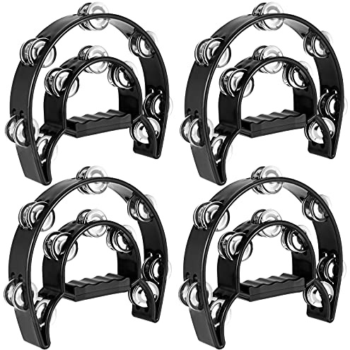 HEIYUET 4er Set Tamburin, Plastik Tambourine mit Schellen Metall, Hand Tamburin Halbmond Tambourine Instrument für Rockmusik Musikunterricht und Gruppen