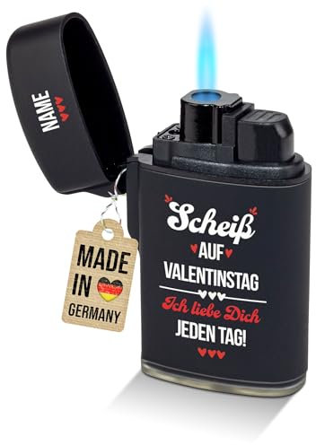 PR Print Royal Feuerzeug selbst gestalten - mit Name Bedrucken - Scheiß auf Valentinstag - Sturmfeuerzeug, Flüssiggas nachfüllbar, Personalisiertes Foto-Geschenk - Schwarz gummiert