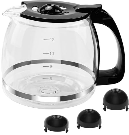 12 Cup Coffee Machine Glass Carafe Replacement for Mr. Coffee - with Heads Three Different Heights, Universal Carafe Coffee Maker Pot Accessory Easy Pour Spout and Comfortable Grip Handle,Black