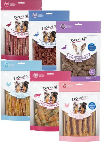 arelf EL-Bundle Dokas Hundesnack Mix | 6 Sorten Premium-Leckerlis aus Enten- & Hühnerbrustfilet | Fettarm, proteinreich & schonend luftgetrocknet | Perfekt als Belohnung & Training