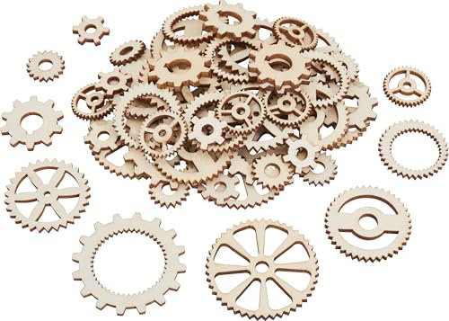 VBS Streuteile Zahnräder 50 Stk. 1.3-3.8 cm Holz 2.0 mm stark für Karten Schachteln Geschenke Tischdeko Dekoration
