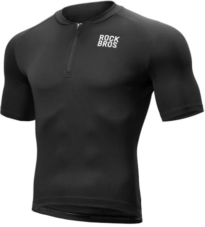 ROCKBROS Herren Radtrikot Fahrradtrikot Kurzarm Rennradtrikot Atmungsaktiv Radbekleidung Schnell trocknend für Rennrad Mountainbike Radfahren Schwarz L