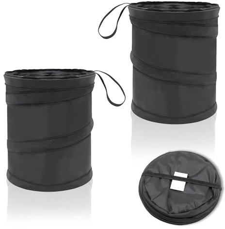 2 Pcs Car Bin, 20x16cm Foldable Car Bins for Front and Back of Car, Black Camping Bin for Car, Portable Mini Trash Can Ideal for Vehicle Clean and Organized and Camping