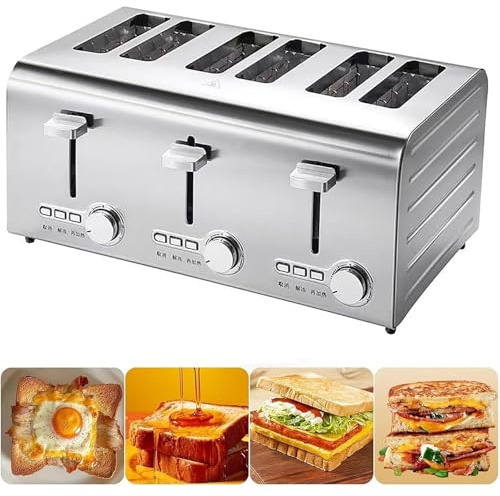 Toaster, 4/6-slices Toaster with 7 Bread Tone Settings, Commercial Bread Baker, Automatic Ejector, Removable Crumb Tray, Stainless Steel, Suitable for All Bread Types 6-Slices