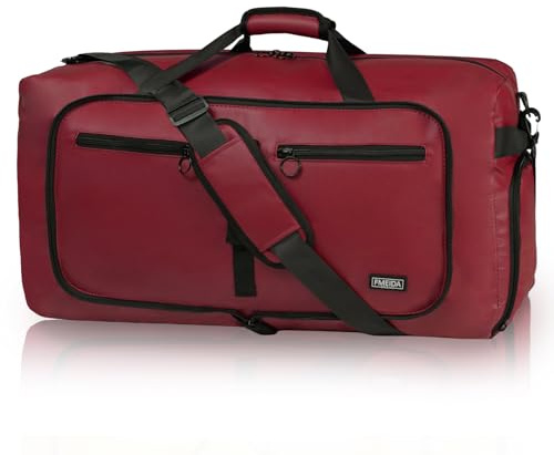 Fmeida 65L Foldable Travel Duffle Bag Waterproof Holdall Luggage Bags | Sports Bag with Shoes Compartment, Large Weekend Overnight Gym Bag, for Men and Women, Lightweight, Red