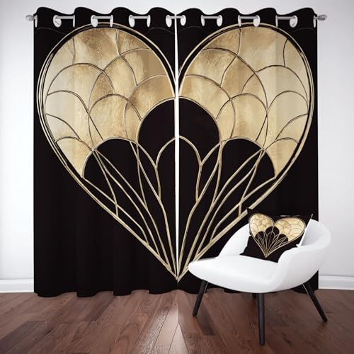 Biauyaii Glas Spleißen Herz, 245 x 140 cm (2er Pack) Blickdicht Vorhänge | Vorhang Verdunklungs, Gardinen Mit Ösen, Kälteschutz Schallschutz Gardinen, Thermovorhang, Moderner Art Deco, Wohnzimmer