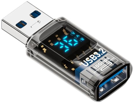 Fegtrtyoa LED Display USB 3.2 Adapter USB to Type C Adapter Data Transmission Smart Chip Power Meter (USB F to USB M)