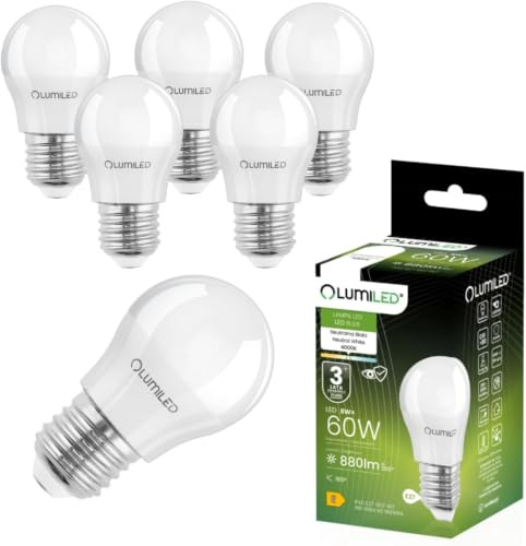 Lumiled LED Leuchtmittel E27 P45 8W ersetzt 60W 880lm 4000K neutralweiß 230V 180° Abstrahlwinkel Nicht Dimmbar Tropfenform Energiesparlampe 6er Set – LED Birnen in kleiner Kugelform
