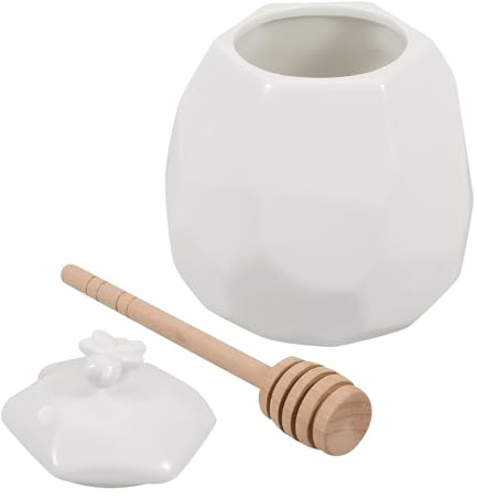 HYTROVE Ceramic Honey Jar with Lid and Wooden Dipper Practical Syrup Dispenser and Jam Container Small Decorative Honey Pot for Kitchen and Dining Table Storage