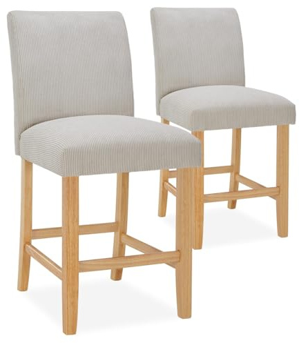 Lot de 2 chaises de bar en bois Rosie velours côtelé Beige - H65cm