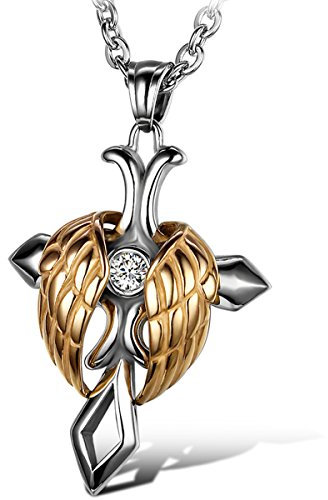 OIDEA Herren Halskette Engelsflügel Kreuz: Unisex Damen Kreuzkette aus Edelstahl mit Kruzifix Kreuz Anhänger Gold Engelsflügel Geburtstag Geschenk für Männer Frauen
