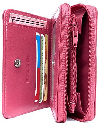LOLUNA® Porte-Monnaie pour Femme Fermeture hermétique en Cuir Souple Format identité idéal pour Placer permis - pièce d'identité - Cartes - Billet - Monnaie - Idée Cadeau - Fuchsia