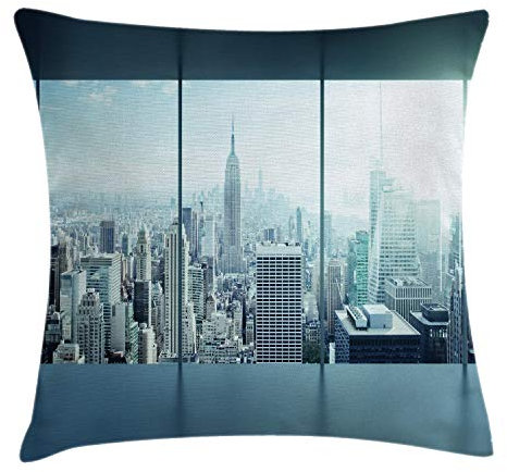 ABAKUHAUS New York Kissenbezug, Städtische Moderne Stadt, Dekokissenhüllen Waschbar Inn/Outdoor Beidseitiger Druck mit Reißverschluß, 40 x 40 cm, Himmelblau