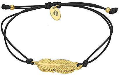 Max Palmer Armband mit Feder Anhänger [04.] - Band: schwarz | Anhänger: Gold