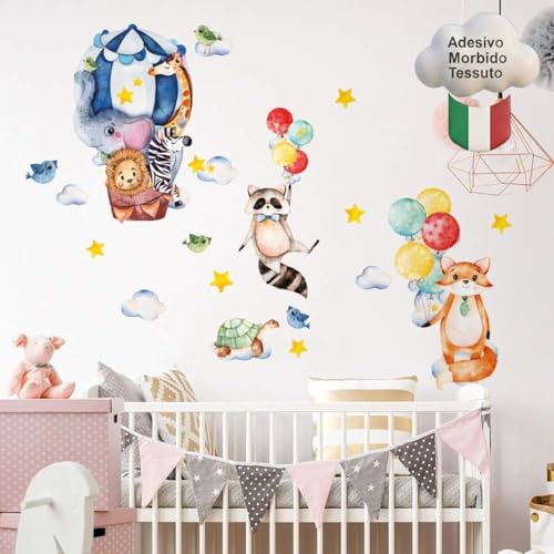kina - Wandaufkleber Kinder Schlafzimmer Wanddekoration R00542 - Öko-Stoff, Umweltfreundlich, Repositionierbar, Streicheleffekt, Kindergarten - Grafik Reise Heißluftballon 120x30 cm