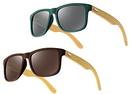 UrbanSky Sonnenbrille „Raymond“ - 2er-Pack Sonnenbrillen Herren - Holzbügel - polarisiert (Warm)
